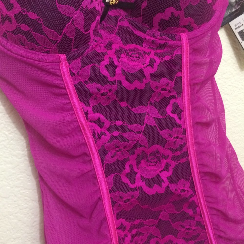 Daisy Fuentes 2-pc Lace Bustier Lingerie Set Pink - Picture 8 of 15